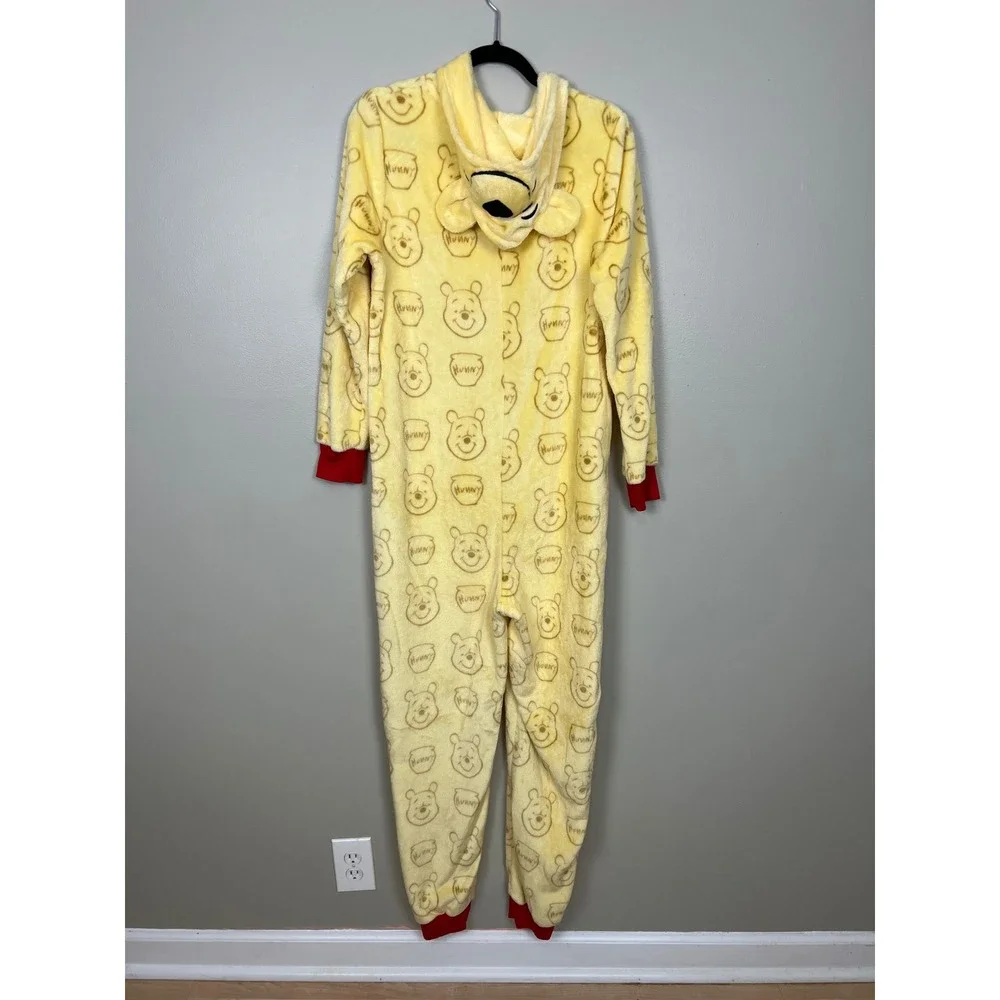 Disney Winnie the Pooh Plush Fleece Hooded One Piece Union Suit Yellow Large L - Picture 6 of 15